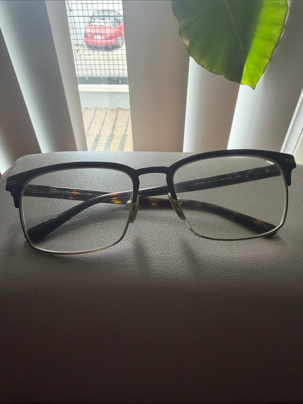 Prada PR 58ZV rectangular eyeglasses w/ matte burnished and pale gold finish